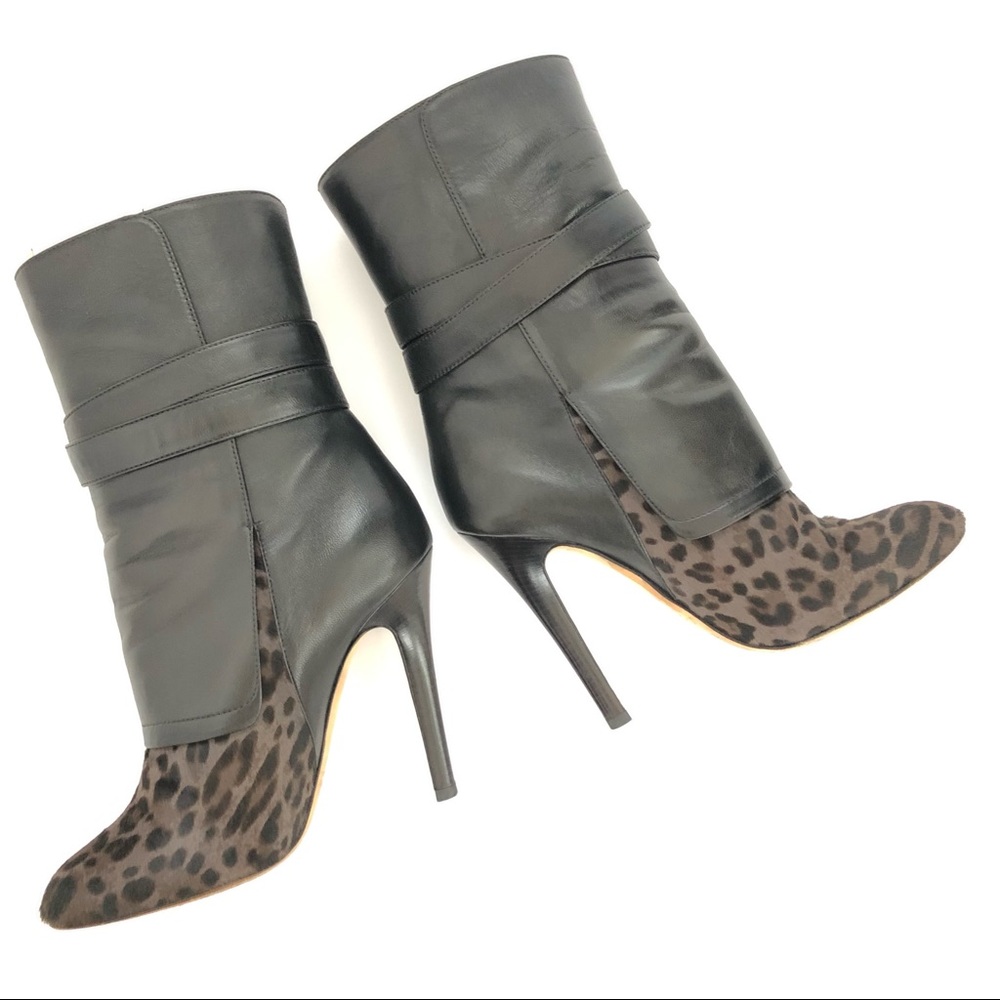 Jimmy Choo Black Leather & Leopard Print Ankle Boots - Picture 6 of 16
